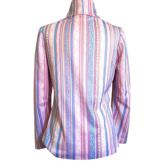 VNTG 70s Handmade Turtle Neck Top Sz S/M Pink Floral Stripe Indie Funky - Picture 5 of 10